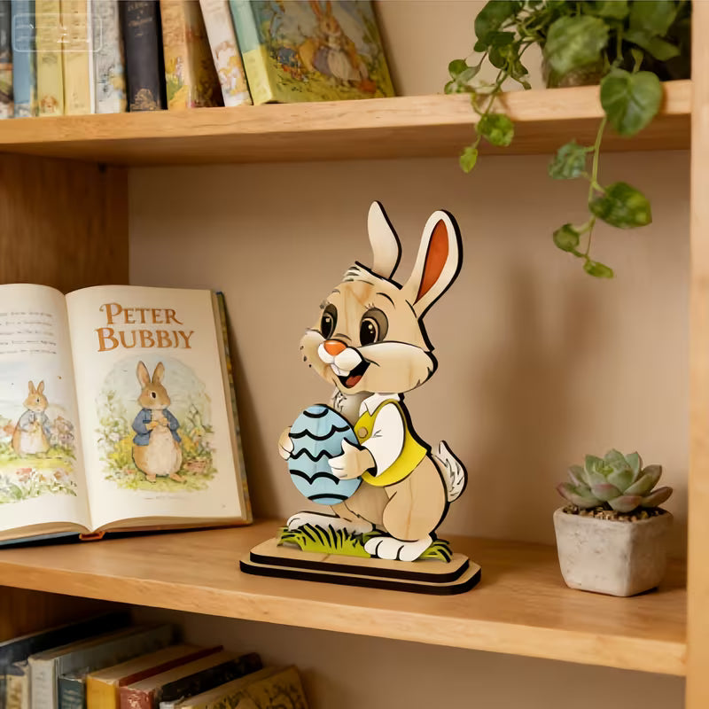 Decorațiune de masă cu iepuraș de Paște – Ornament din lemn natural | Decor calm și natural pentru casă