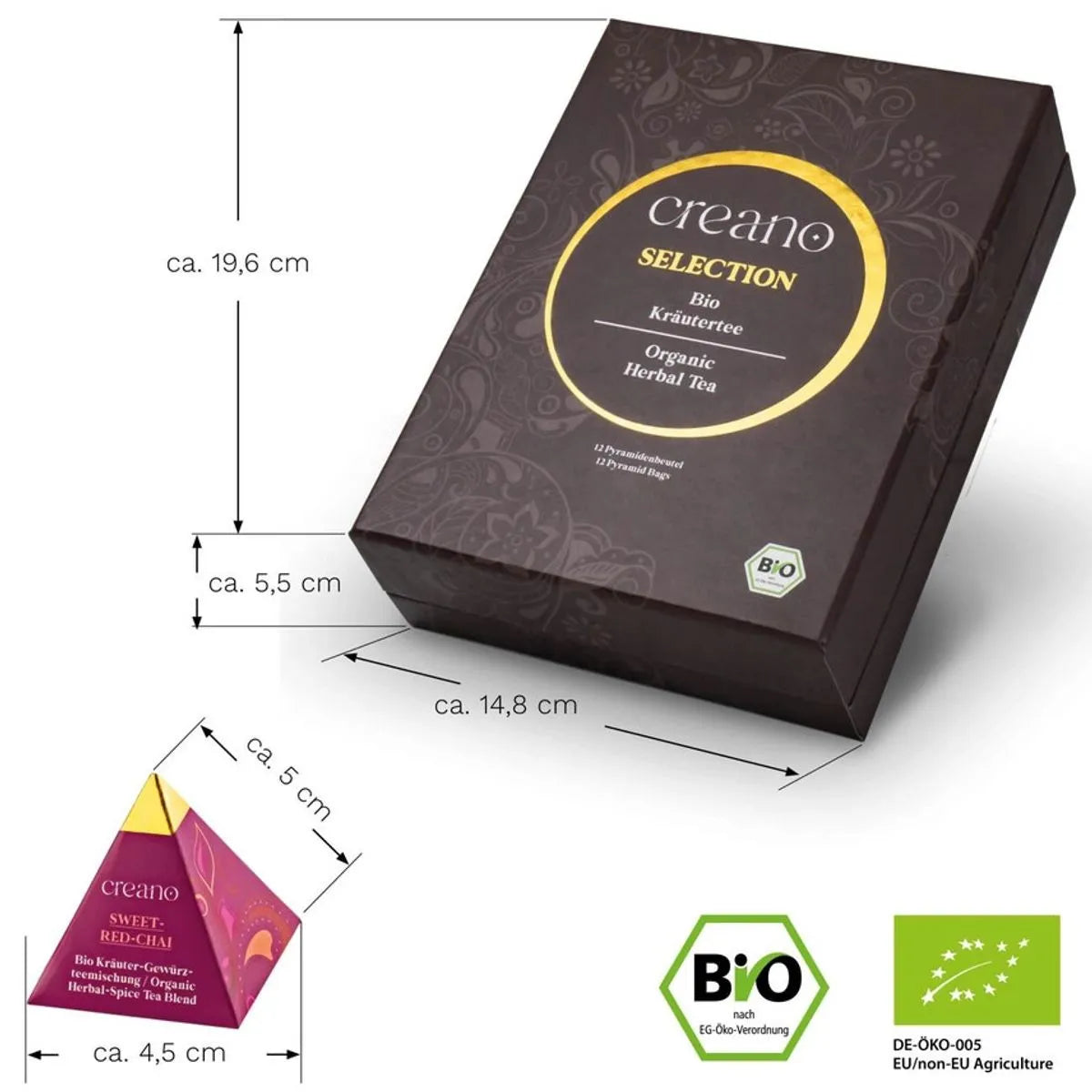 Set de cadou cu piramide de ceai organic din plante – 18 plicuri piramidale premium | Amestecuri naturale și bio