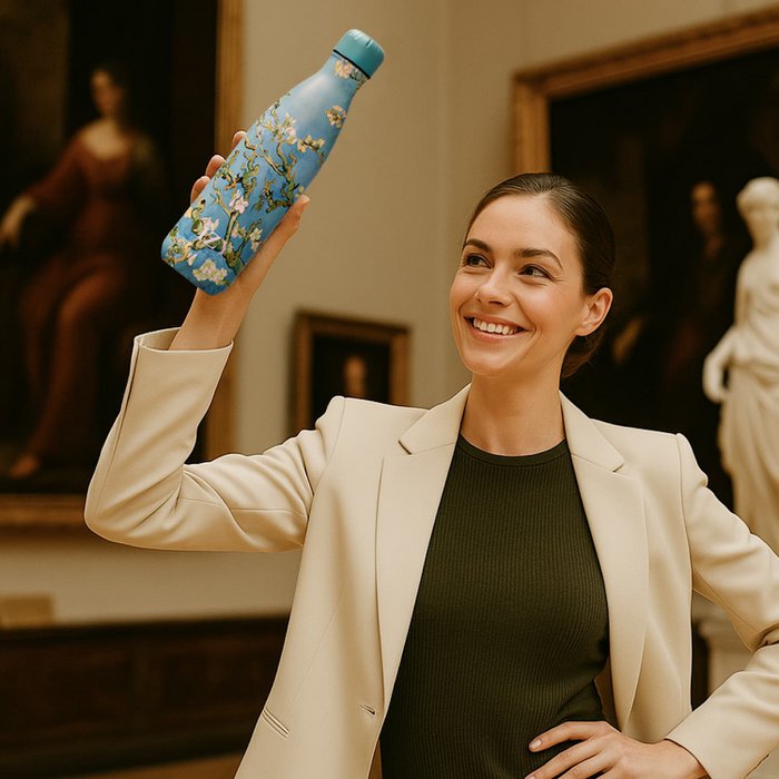 Sticlă termică IZY – Almond Blossom de Van Gogh | 500ml Sticlă de apă izolată | Cald și Rece