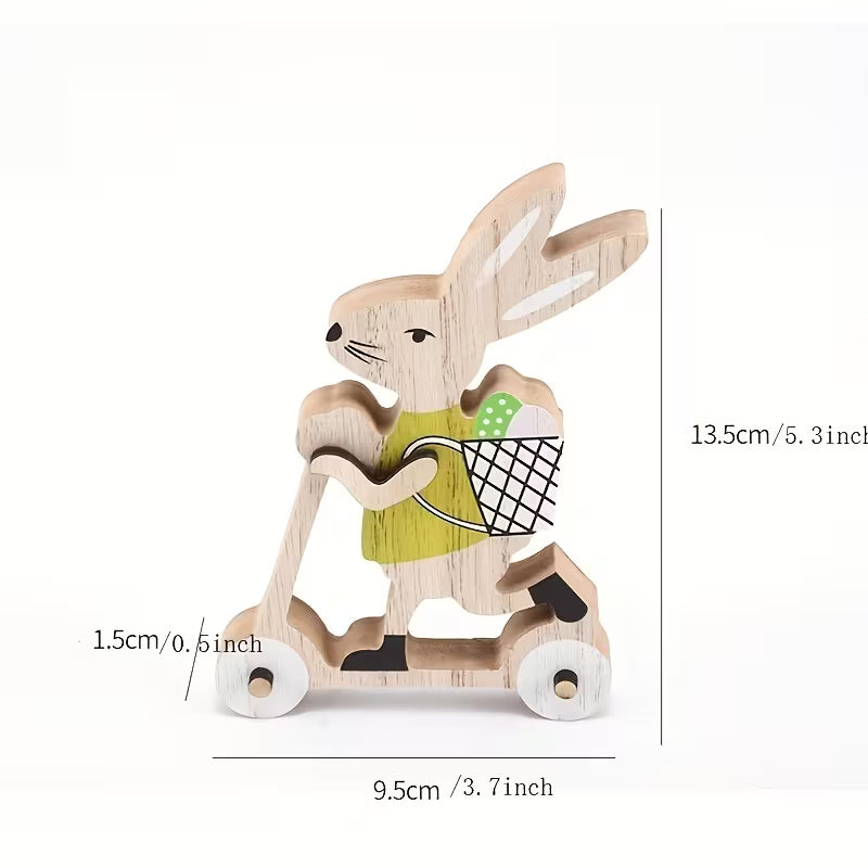 Decorațiuni pentru bicicletă cu iepuraș de Paște – Set de 2 | Ornamente din lemn de primăvară | Decor de masă și raft