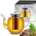 Creano Glasteekanne 1L – 3-teiliges Teesystem mit Edelstahl-Sieb & Glasdeckel | Tropffrei