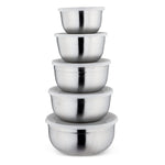 Set de boluri de bucătărie din oțel inoxidabil – 5 piese cu capac | Boluri pentru amestecat, pregătit și depozitare