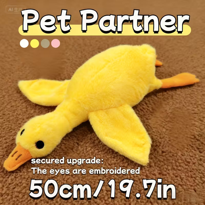 Jucărie mare de pluș rață pentru câini – 50cm, companion moale și pufoasă | Pentru câini de mărime medie și mare | Galben și gri