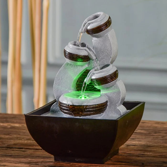 Kara Indoor-Brunnen – Kaskadierende Wasserfall mit farbigem LED-Licht | Entspannung & Wohnaccessoires