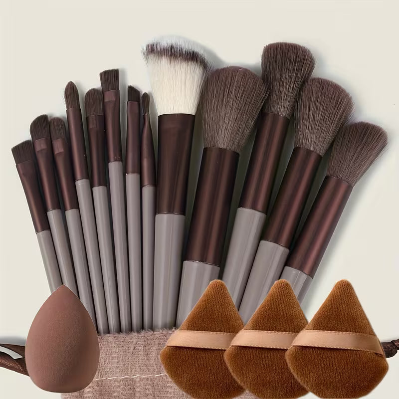 Set de 17 pensule de machiaj – Pensule pentru față și ochi cu bureți de blending | Kit complet de frumusețe