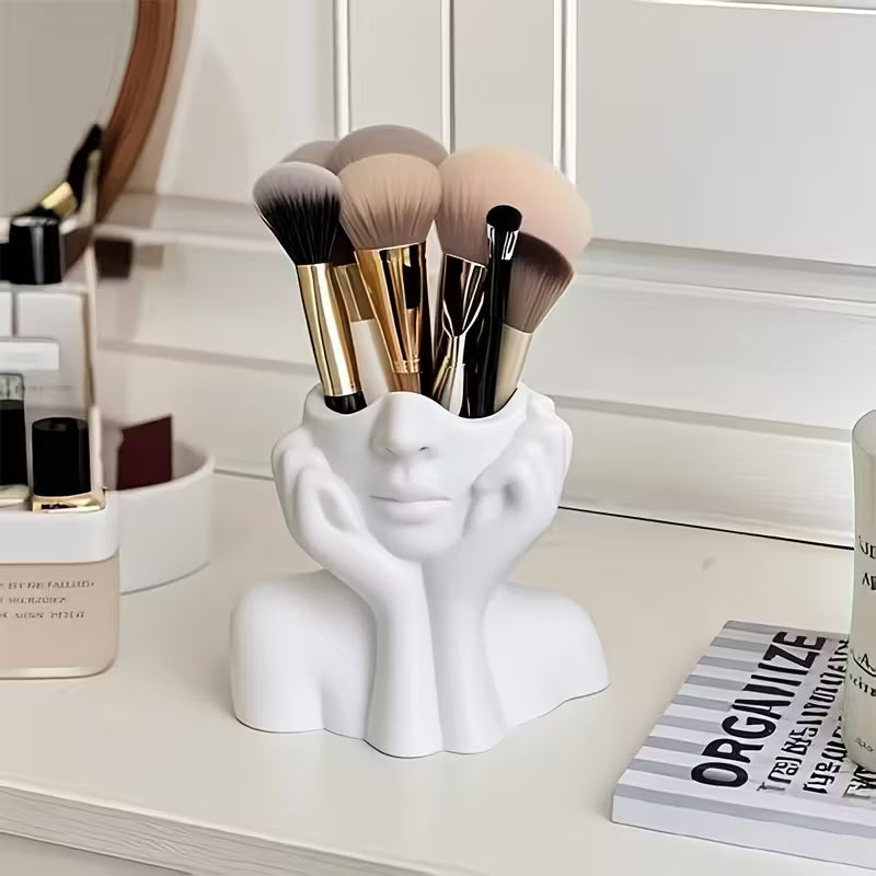 Suport artistic pentru pensule de machiaj – Design modern al feței | Organizator pentru baie și decor de frumusețe | Cadou