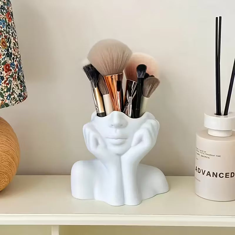 Suport artistic pentru pensule de machiaj – Design modern al feței | Organizator pentru baie și decor de frumusețe | Cadou