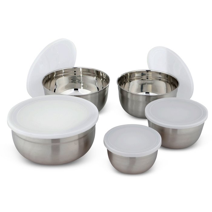 Edelstahl Küchen-Schüssel-Set – 5 Stück mit Deckel | Misch-, Vorbereitungs- & Aufbewahrungsschüsseln