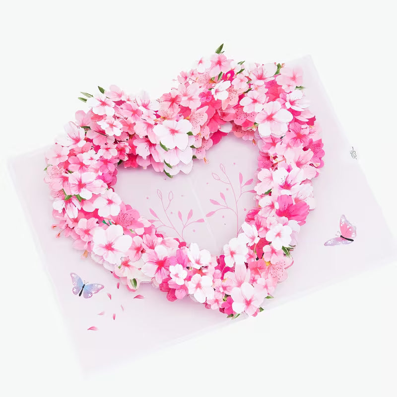 3D-Popup-Grußkarte – Herz & Kirschblüten | Luxuriöse Grußkarte für jeden Anlass