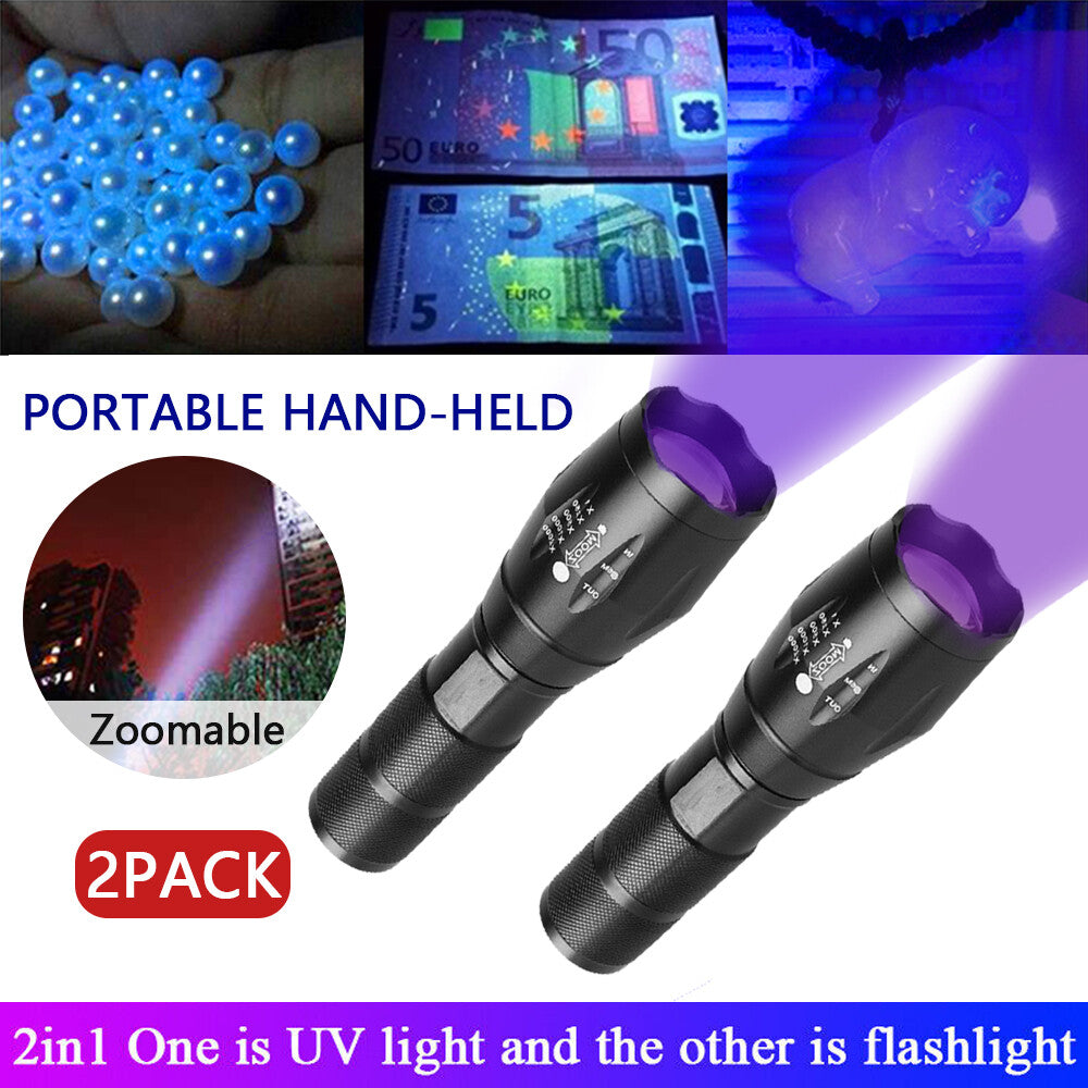 UV-Blacklight-Taschenlampe 2-in-1 – 395nm | UV- & Weißlicht | Banknoten- & Tierflecken-Detektor
