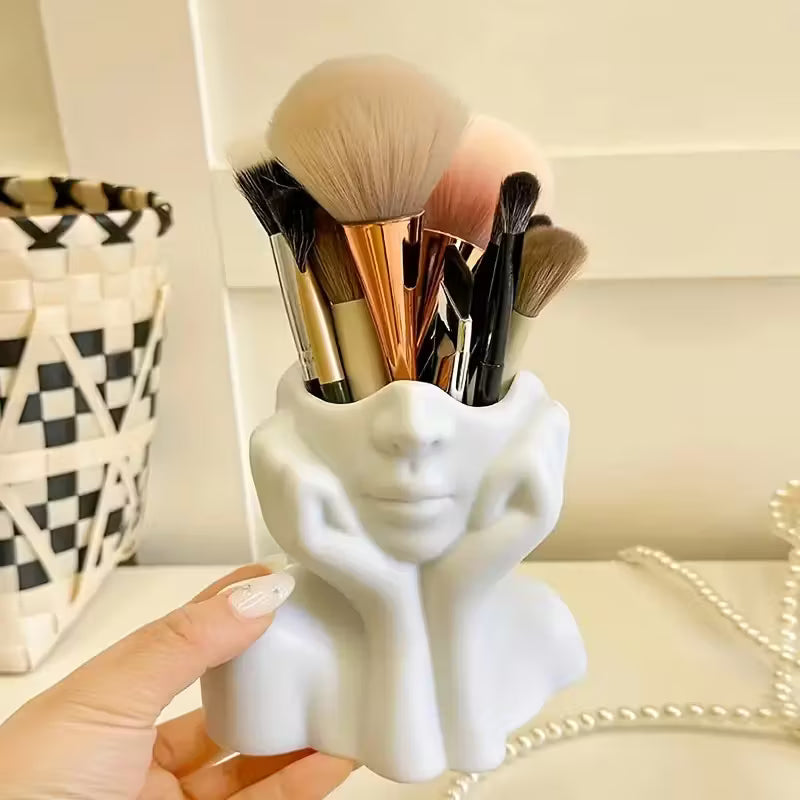 Suport artistic pentru pensule de machiaj – Design modern al feței | Organizator pentru baie și decor de frumusețe | Cadou