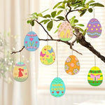 Ornamente din lemn pentru ouă de Paște – 10 ouă + 10 șnururi | Decor de agățat DIY | Paște și primăvară