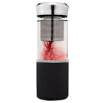 Teamaker "Black" 400ml – Glas-Tee-Infuser-Flasche mit Edelstahlfilter & Neopren-Hülle
