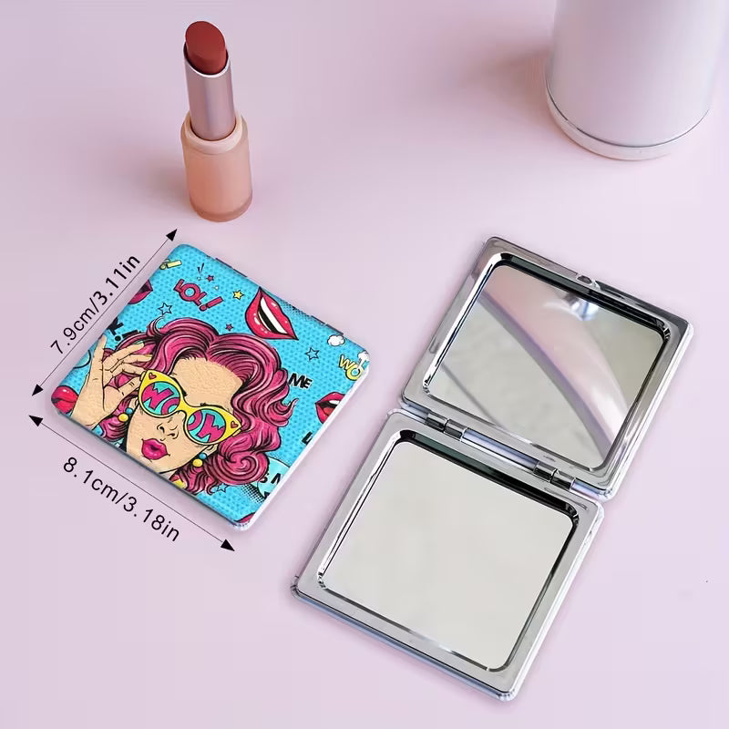 Mini tragbarer Make-up-Spiegel – Klappbarer Kompaktspiegel | Blau & Gelb | Handtaschen-Essential