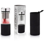 Teamaker "Black" 400ml – Glas-Tee-Infuser-Flasche mit Edelstahlfilter & Neopren-Hülle