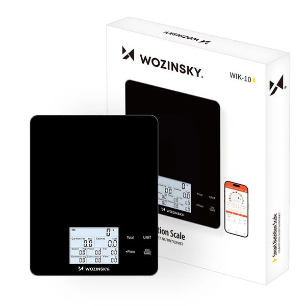 Wozinsky WIK-10 Cântar de bucătărie inteligent – Bluetooth, 10kg, urmărire calorii și macro-uri | Negru