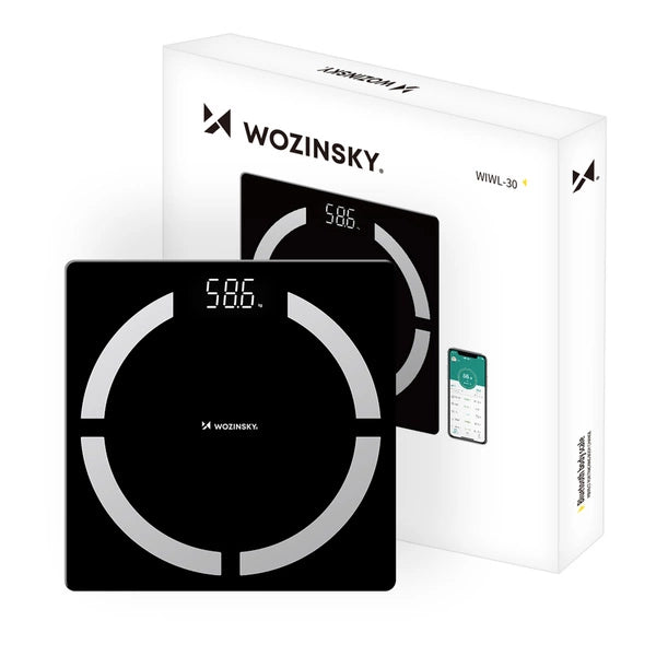 Wozinsky WIWL-30 Cântar de baie Bluetooth inteligent – sincronizare aplicație, urmărire progres | Negru