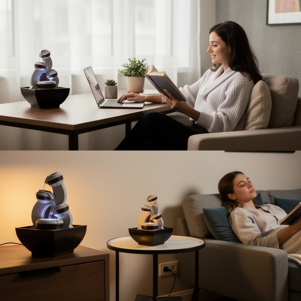 Kara Indoor-Brunnen – Kaskadierende Wasserfall mit farbigem LED-Licht | Entspannung & Wohnaccessoires