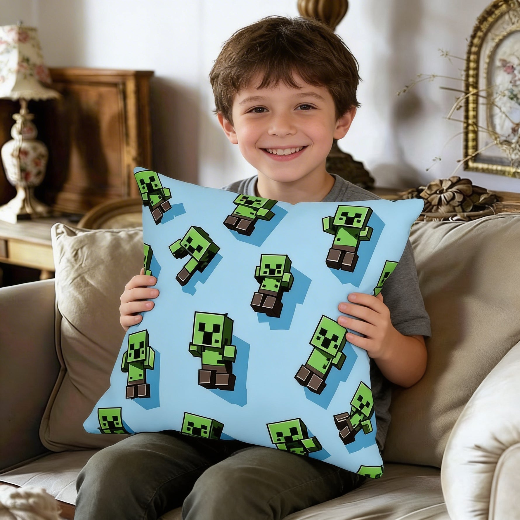Creeper-Gamer-Wurfkissenbezug – 45×45cm, weiche Plüsch-Dekokissen
