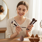 Set de 17 pensule de machiaj – Pensule pentru față și ochi cu bureți de blending | Kit complet de frumusețe