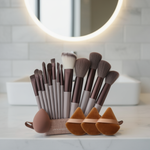 Set de 17 pensule de machiaj – Pensule pentru față și ochi cu bureți de blending | Kit complet de frumusețe