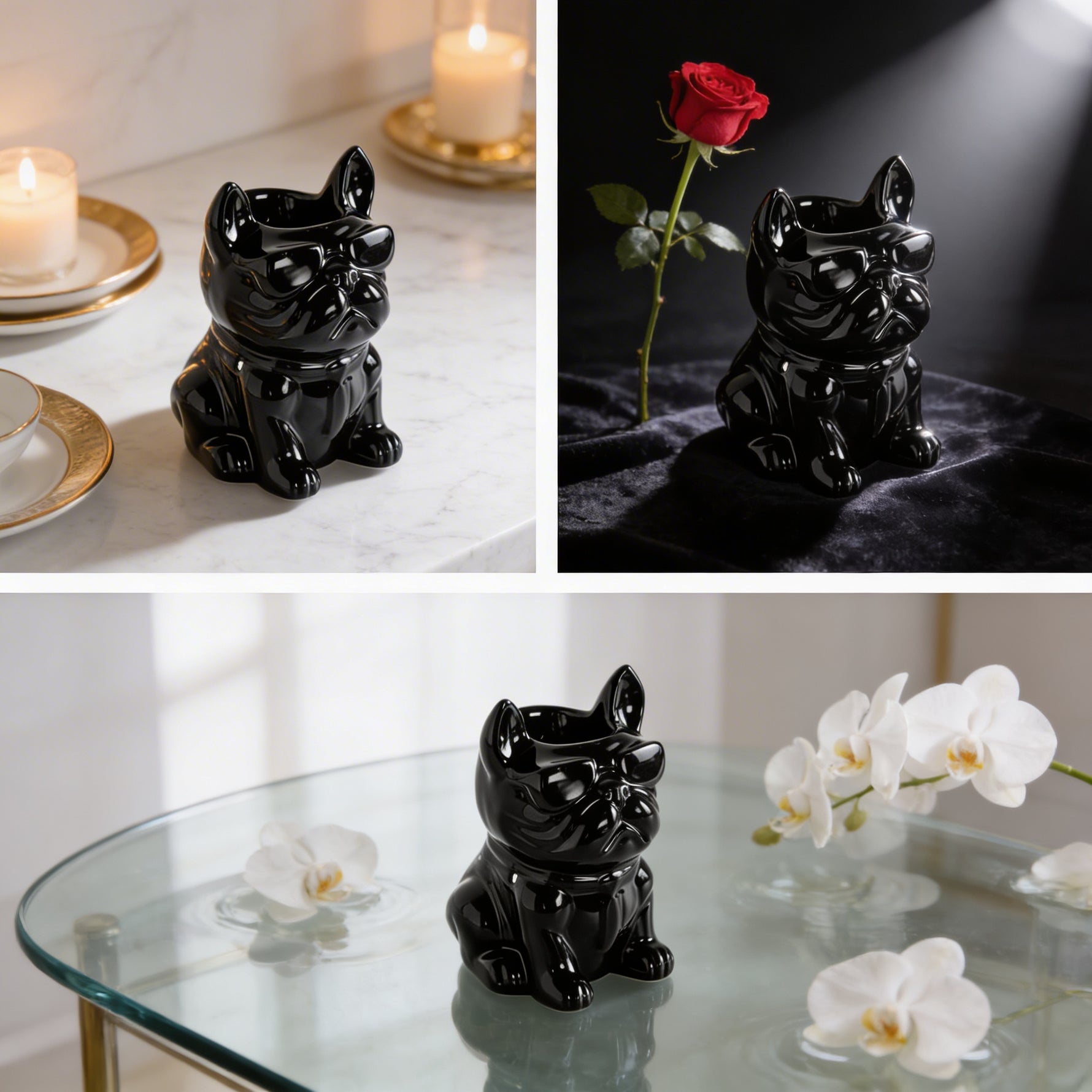 Boubou negru – arzător de ceară lacuit ceramic și difuzor de uleiuri esențiale | Decor de casă inspirat de animale
