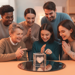 Decorațiune cub de cristal 3D – Inimă goală și nor de dragoste | Gravură laser | Cadou romantic
