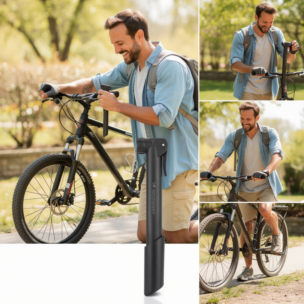 Pompa portabilă Wozinsky WPR-01 pentru bicicletă – Montaj compact pe cadru | Drum și MTB | Negru