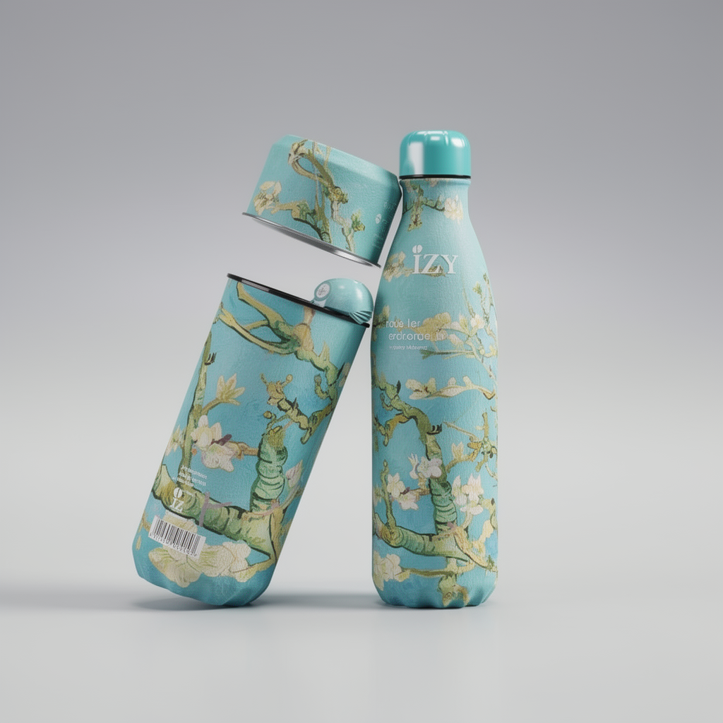 Sticlă termică IZY – Almond Blossom de Van Gogh | 500ml Sticlă de apă izolată | Cald și Rece