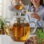 Creano Glasteekanne 1L – 3-teiliges Teesystem mit Edelstahl-Sieb & Glasdeckel | Tropffrei