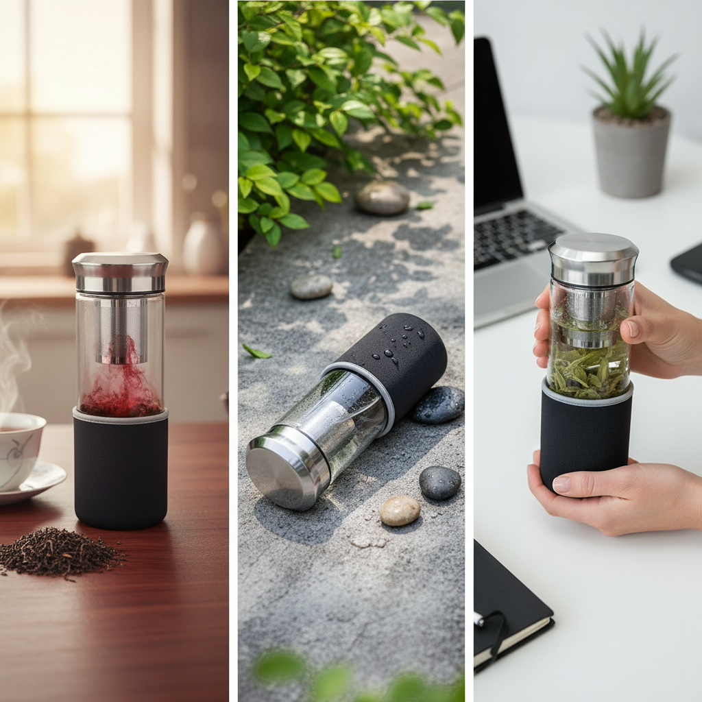 Teamaker "Black" 400ml – Glas-Tee-Infuser-Flasche mit Edelstahlfilter & Neopren-Hülle